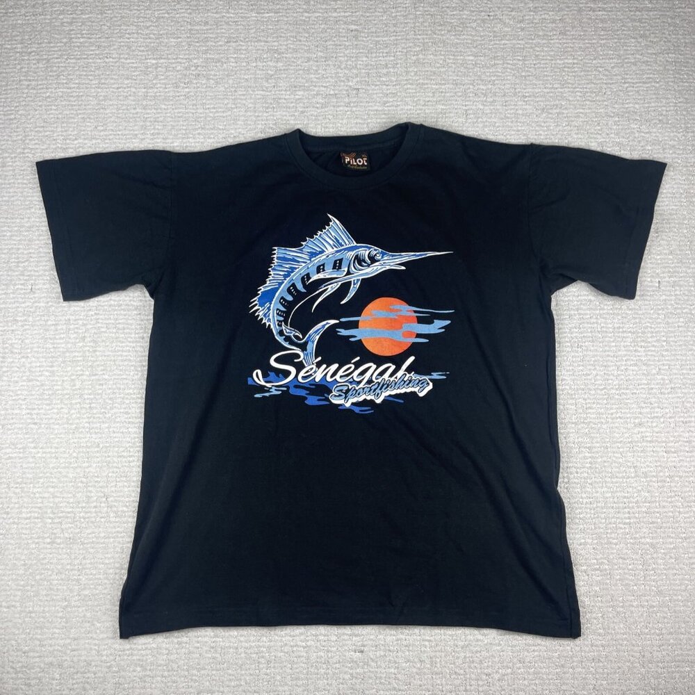 VTG Fishing shirt Men's Size XL Black Senegal Sea marlin sport fishing (Read)